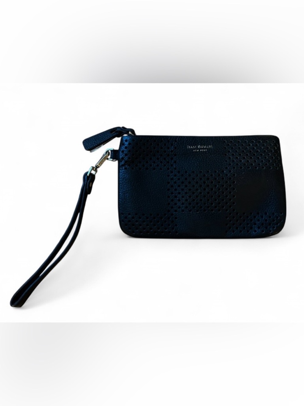 Isaac Mizrahi Perforated Leather Black Wristlet With Credit Card Slots